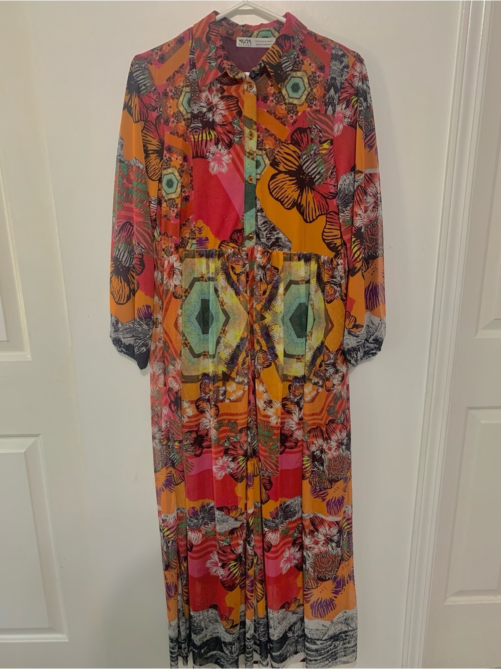 Vibrant Multicolor Floral Maxi Dress with Button Front